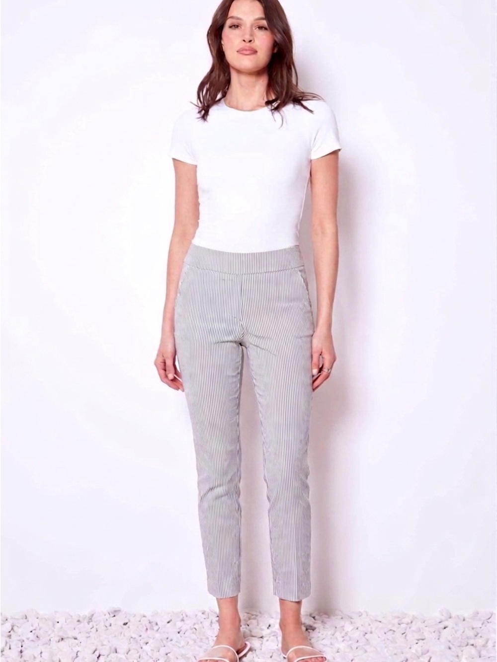 Up! Pants Womens Office Chic NWT Pinstripe Tummy Control Dress Pants Black White